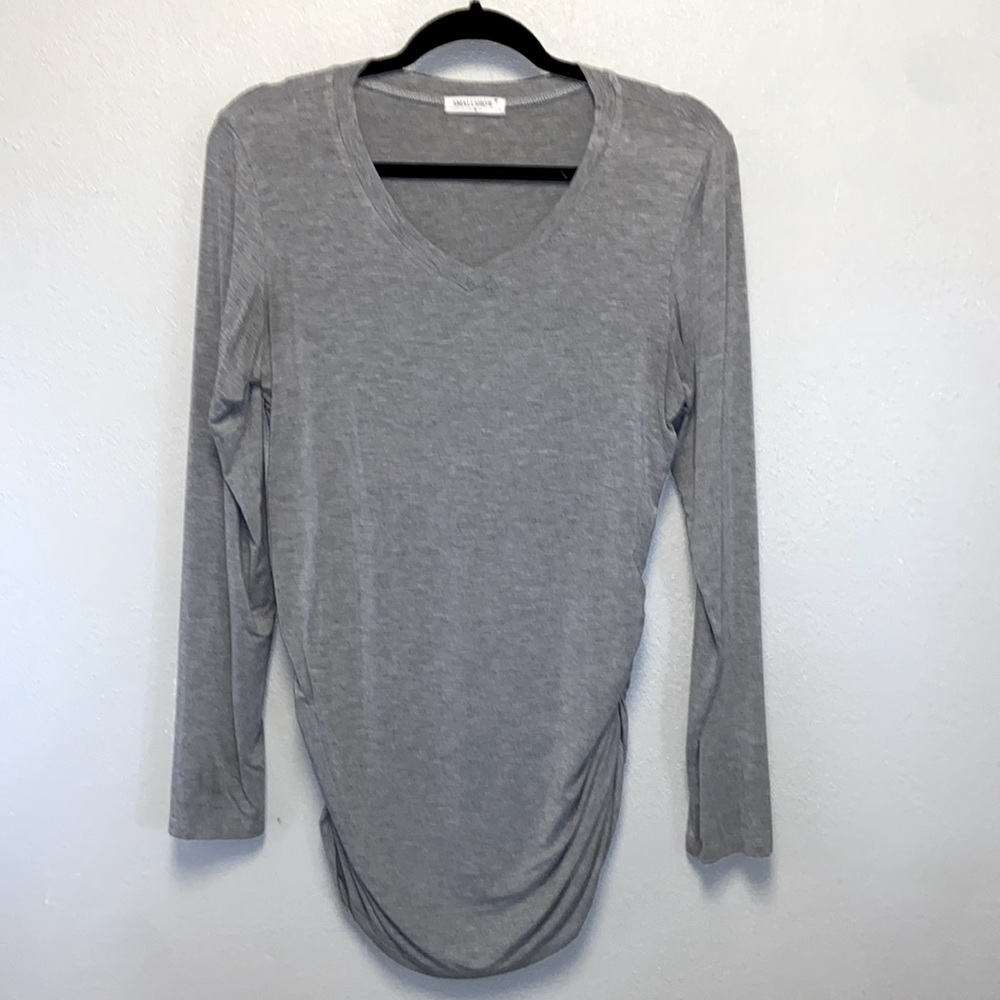 Smallshow Size Medium Maternity Gray Ruched Side Long Sleeve T-shirt 3367